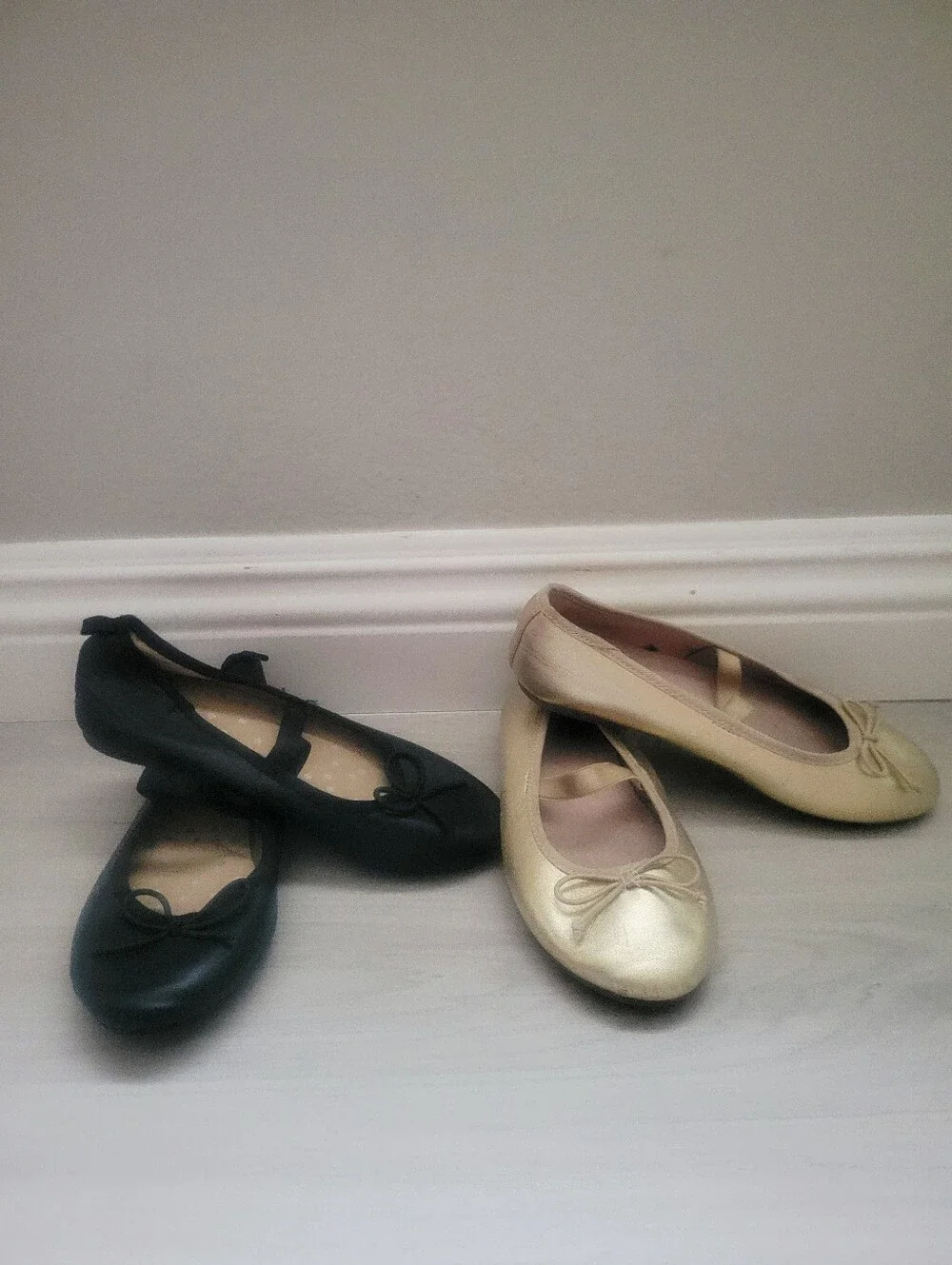 Girls' Black and Gold Ballet Flats Classic Slip-On Style Size 12 Toddler Bundle